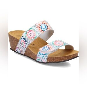 Lola Sabbie for ERIC MICHAEL Liat Wedge Sandal in White Multi Mosaic EU 40